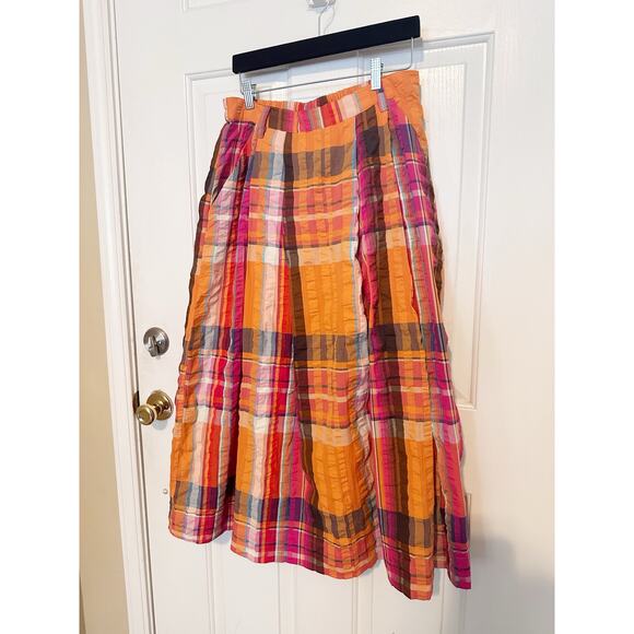 Anthropologie Maeve Skirt Pippa Pleated Midi A-Line Plaid Orange Size Medium NWT - Picture 4 of 8